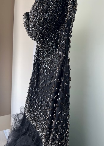 Siyah V Yakalı Payetli Uzun Abiye Elbise - Görsel 4