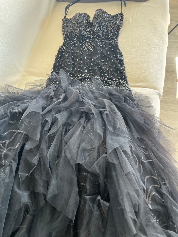 Siyah V Yakalı Payetli Uzun Abiye Elbise - Görsel 3