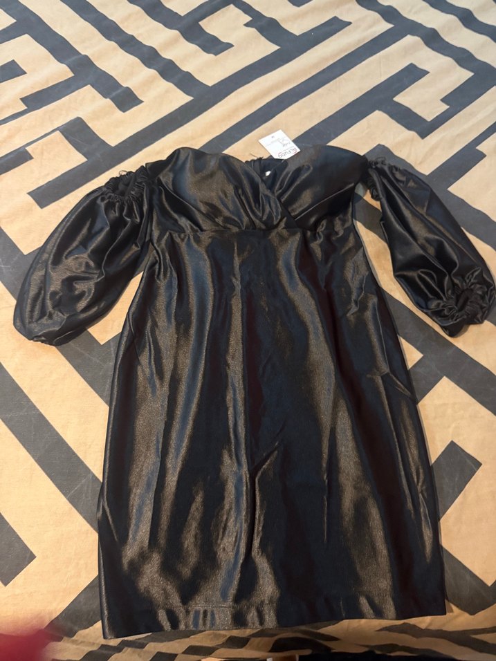 ALFUDO Siyah Deri Straplez Mini Elbise - Görsel 2