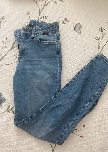 Kadın Mavi Bol Kesim Midi Denim Pantolon
