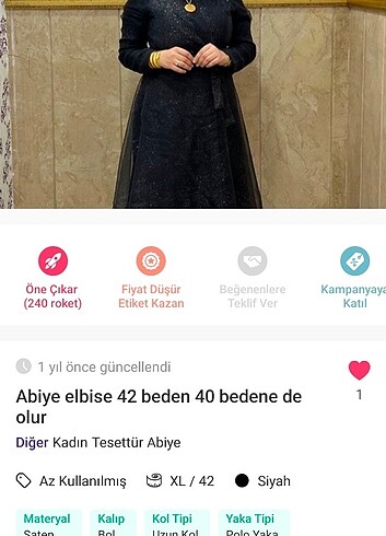 Diğer Abiye elbise 42 beden 40 bedene de olur