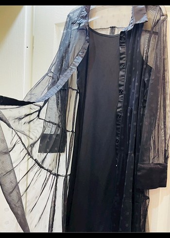 Uzun Siyah Gotik Kadın Elbise - Görsel 2