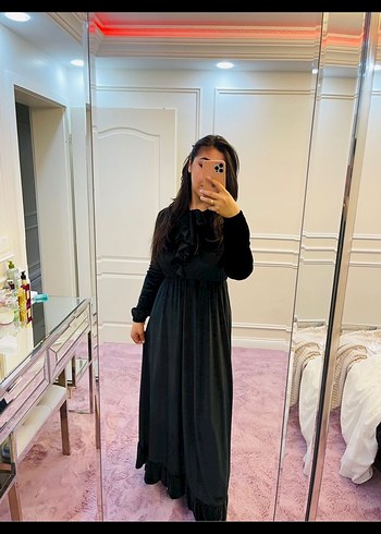 Siyah Uzun Kollu Gotik Elbise - Görsel 4