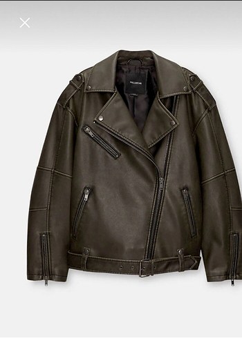 Pull and Bear Kemerli Kadın Biker Deri Ceket