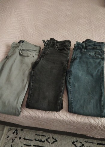 erkek mavı Gri Normal Boy Kemerli Denim Pantolon