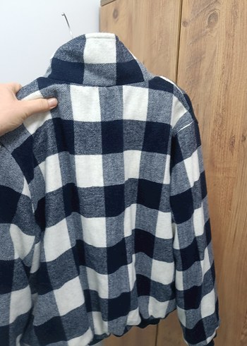 Ekose Desenli Gri Düğmeli  Kadın Ceket mont - Görsel 2