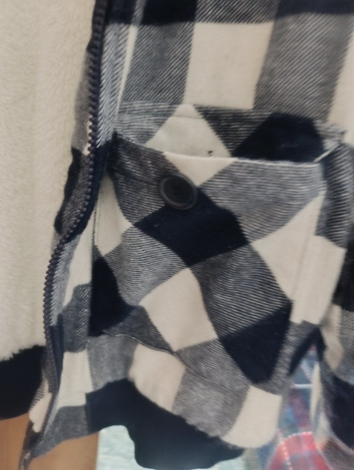 Ekose Desenli Gri Düğmeli  Kadın Ceket mont - Görsel 3