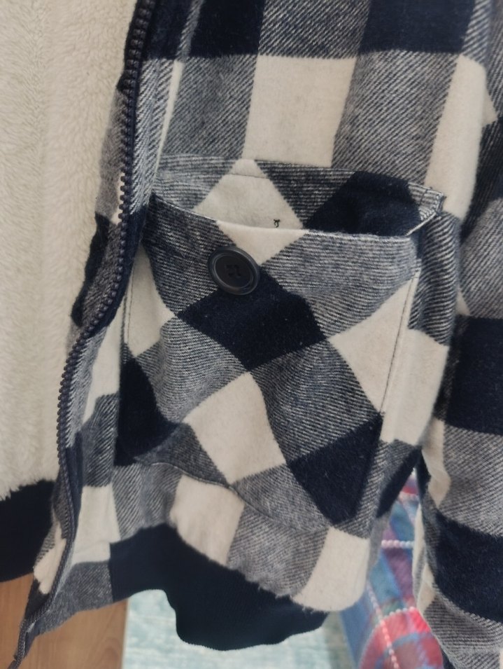 Ekose Desenli Gri Düğmeli  Kadın Ceket mont - Görsel 5