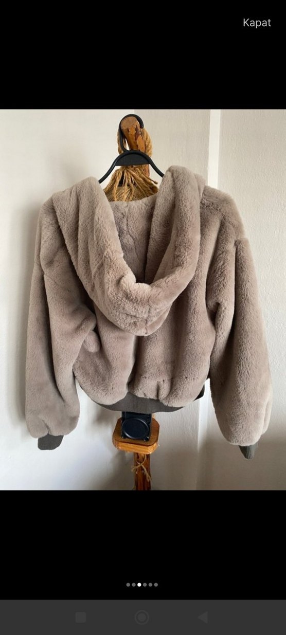 Bej Kadın Kapüşonlu Peluş Ceket - Görsel 3