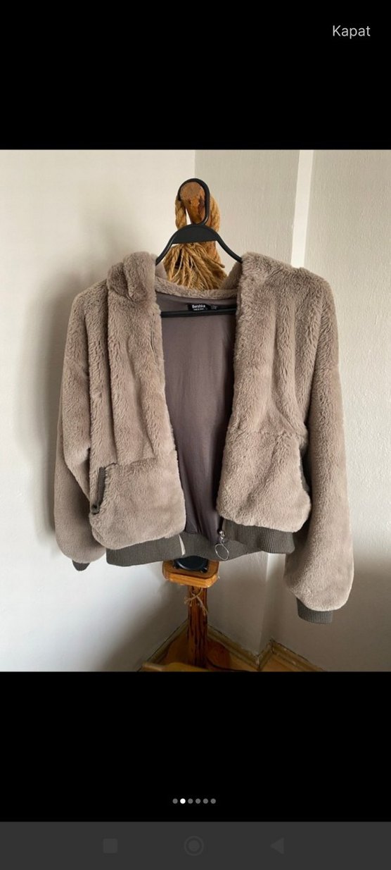 Bej Kadın Kapüşonlu Peluş Ceket - Görsel 2