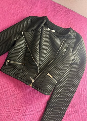 xs Beden Fermuarlı Siyah Kadın Biker Ceket