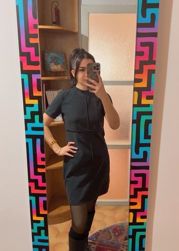 Kısa Kollu Siyah Midi Triko Elbise - Görsel 10