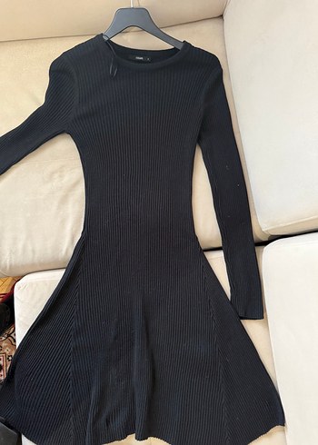 Colins Siyah Uzun Kollu Triko Midi Elbise - Görsel 8