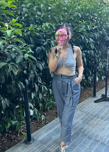 Twist Gri Bağlamalı Rahat Kesim Kadın pantolon - Görsel 3