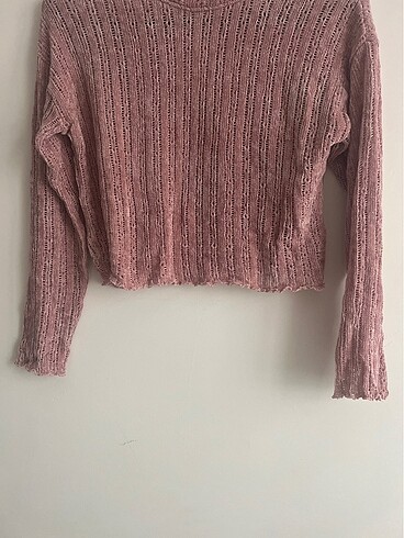 xs Beden pembe Renk BERSHKA Polyester Pembe Mini Kazak