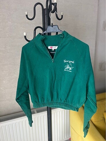 l Beden Koton Kadın Yeşil Crop Sweatshirt