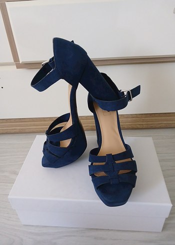 Bershka bershka Mavi Süet Platform Topuklu Sandalet