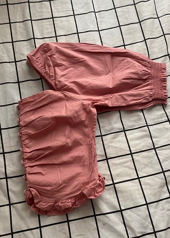 36 Beden pembe Renk Pembe Keten Mini Bluz, Fırfırlı ve Kısa Kollu