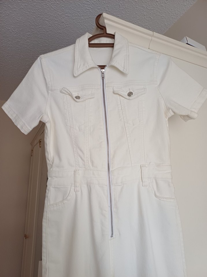 Beyaz Pamuklu Kadın Uzun Tulum - Görsel 2