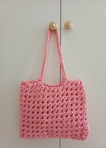 Pembe Örgü Kadın Çanta Dantel Detaylı