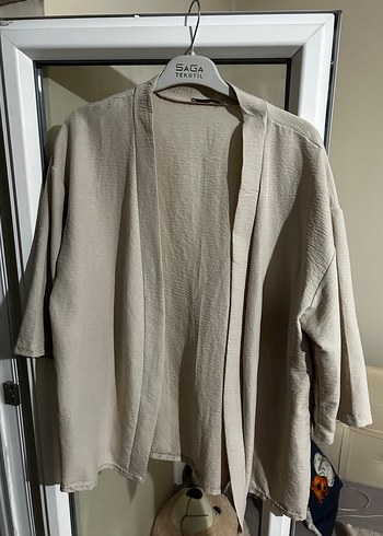 38 Beden Bej Keten Midi Kimono