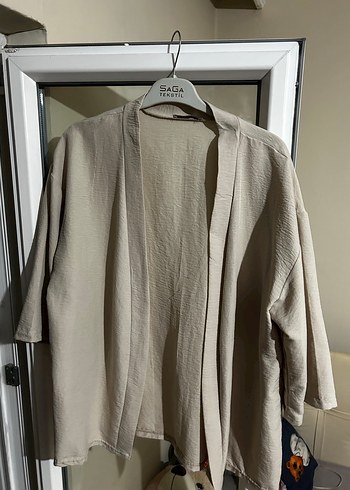 Bej Keten Midi Kimono