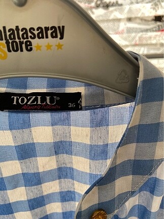 Tozlu mavi düğmeli kareli gömlek elbise