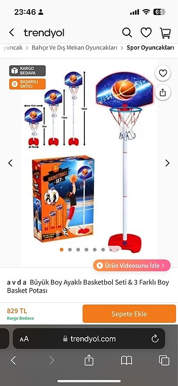 Beden Renk 3 farklı boy basketbol potası