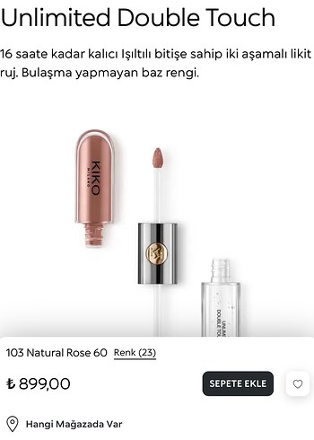 KIKO Unlimited Double Touch Likit Ruj - 103 Natural Rose