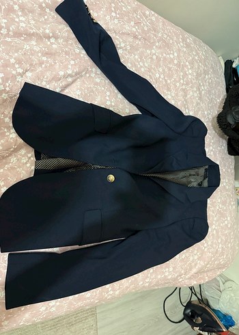 Düğmeli Lacivert Midi Kadın Ceket - Görsel 5