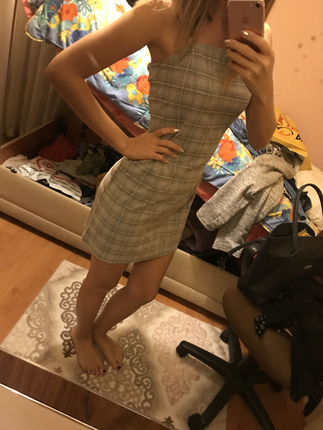 Gri ekose mini elbise