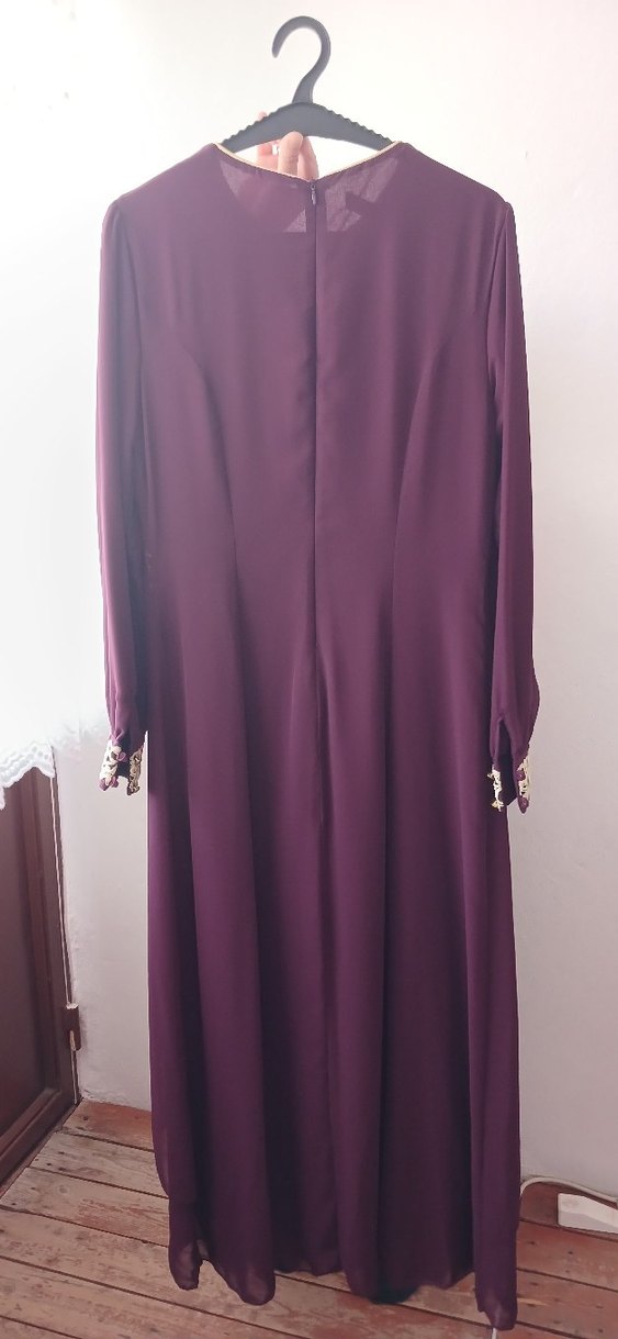 Drapeli Uzun Kollu Bordo Kadın Elbise - Görsel 4