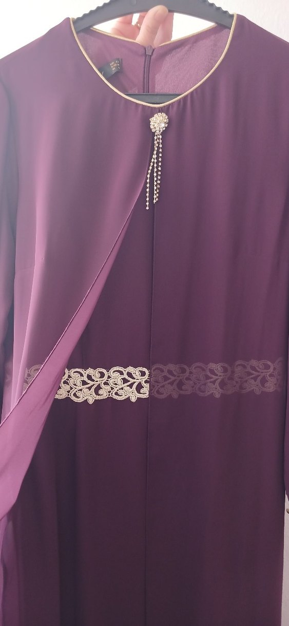 Drapeli Uzun Kollu Bordo Kadın Elbise - Görsel 2