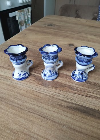 English Home Mavi Çiçek Desenli porselen Mumluk Seti