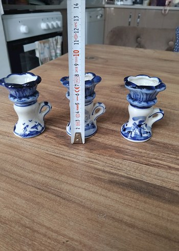  Beden Mavi Çiçek Desenli porselen Mumluk Seti