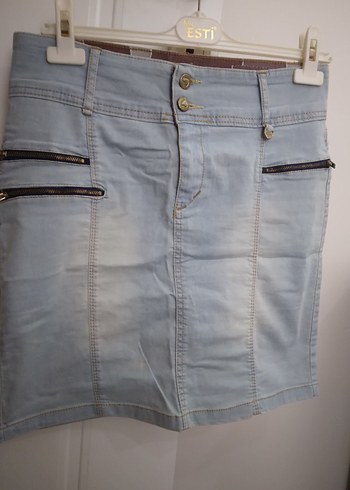 Mavi Mini Denim Etek Fermuarlı