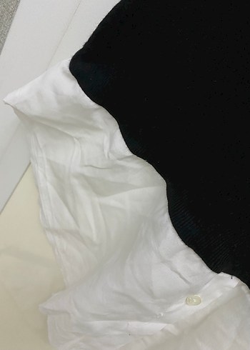 V Yaka Siyah Beyaz Uzun Triko Elbise - Görsel 8