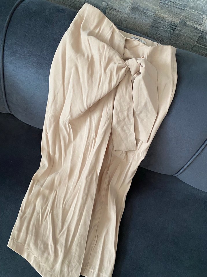 Bej Uzun Keten Hamile Etek - Görsel 2