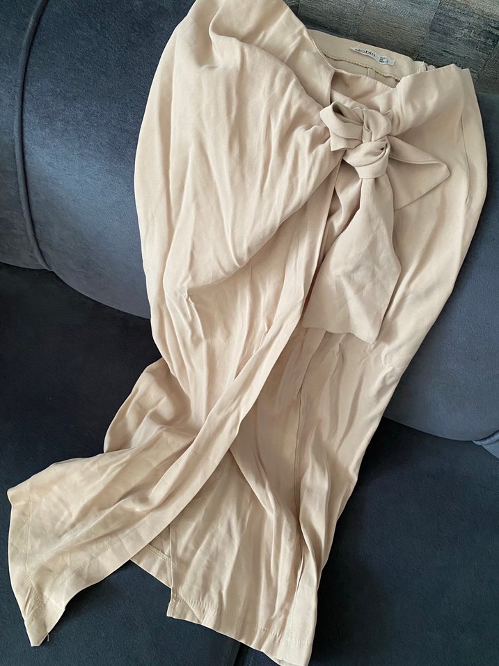 Bej Uzun Keten Hamile Etek - Görsel 3