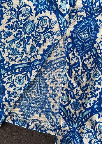 Mavi Drapeli Bağlama Desenli Uzun Hamile Eteği - Görsel 4