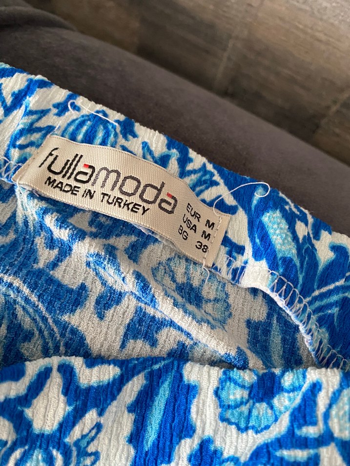 Mavi Drapeli Bağlama Desenli Uzun Hamile Eteği - Görsel 2