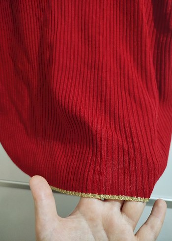 Kırmızı Yün Örgü Kolsuz Yüksek Yaka Kazak - Görsel 5