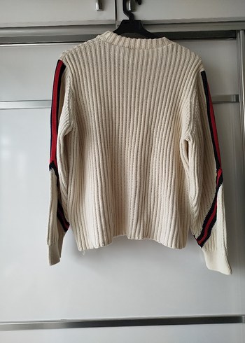 Lacivert ve kırmızı Çizgili Triko Kadın Kazak - Görsel 3