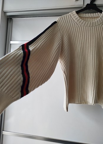 Lacivert ve kırmızı Çizgili Triko Kadın Kazak - Görsel 2