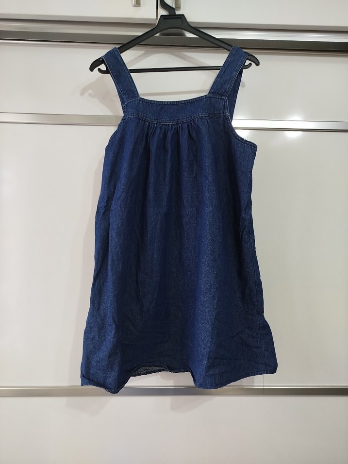 Düğmeli Lacivert Midi Kot Elbise - Görsel 2