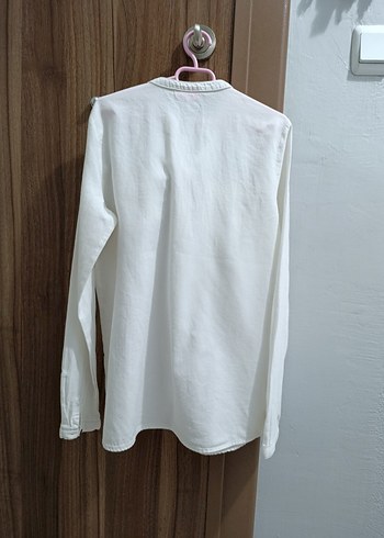 kız çocuk kırık beyaz Pamuklu V Yaka Gömlek 10/11 yaş. - Görsel 2