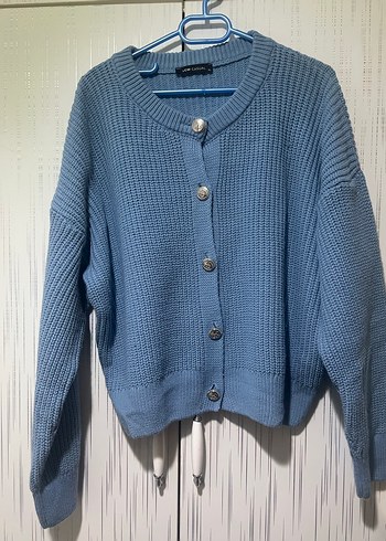 Mavi Örgü Kadın Hırka, Rahat Kesim, Uzun Kollu - Görsel 3