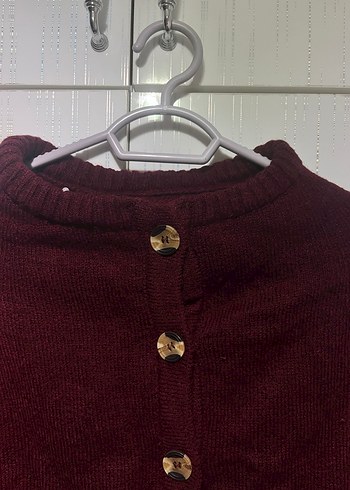 Bordo Düğmeli Kadın Triko Kazak - Görsel 3