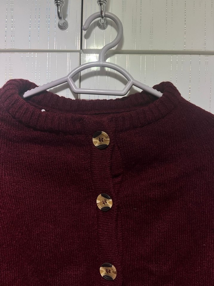 Bordo Düğmeli Kadın Triko Kazak - Görsel 3