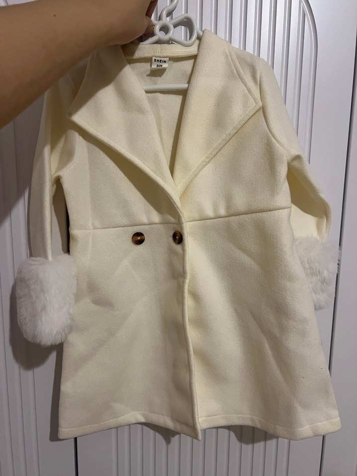 Beyaz Kürklü Midi Kız Çocuk Kaban - Görsel 4